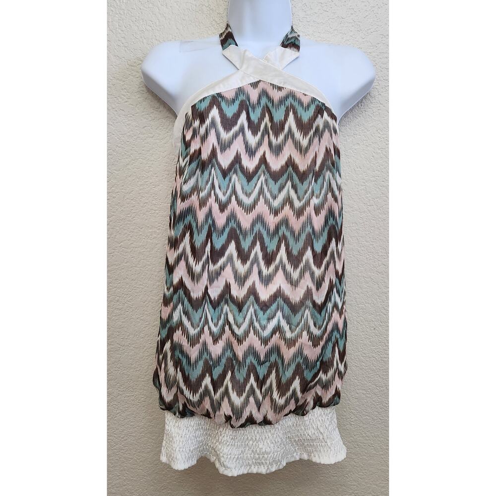 Aggie White Pink Striped Halter Top Small Lightweight Flowy Soft Banded Waist